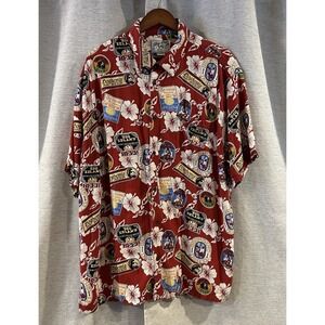 Big Dogs Mens Resort‎ Wear Dog Beer Print Button Up Hawaiian Shirt XL